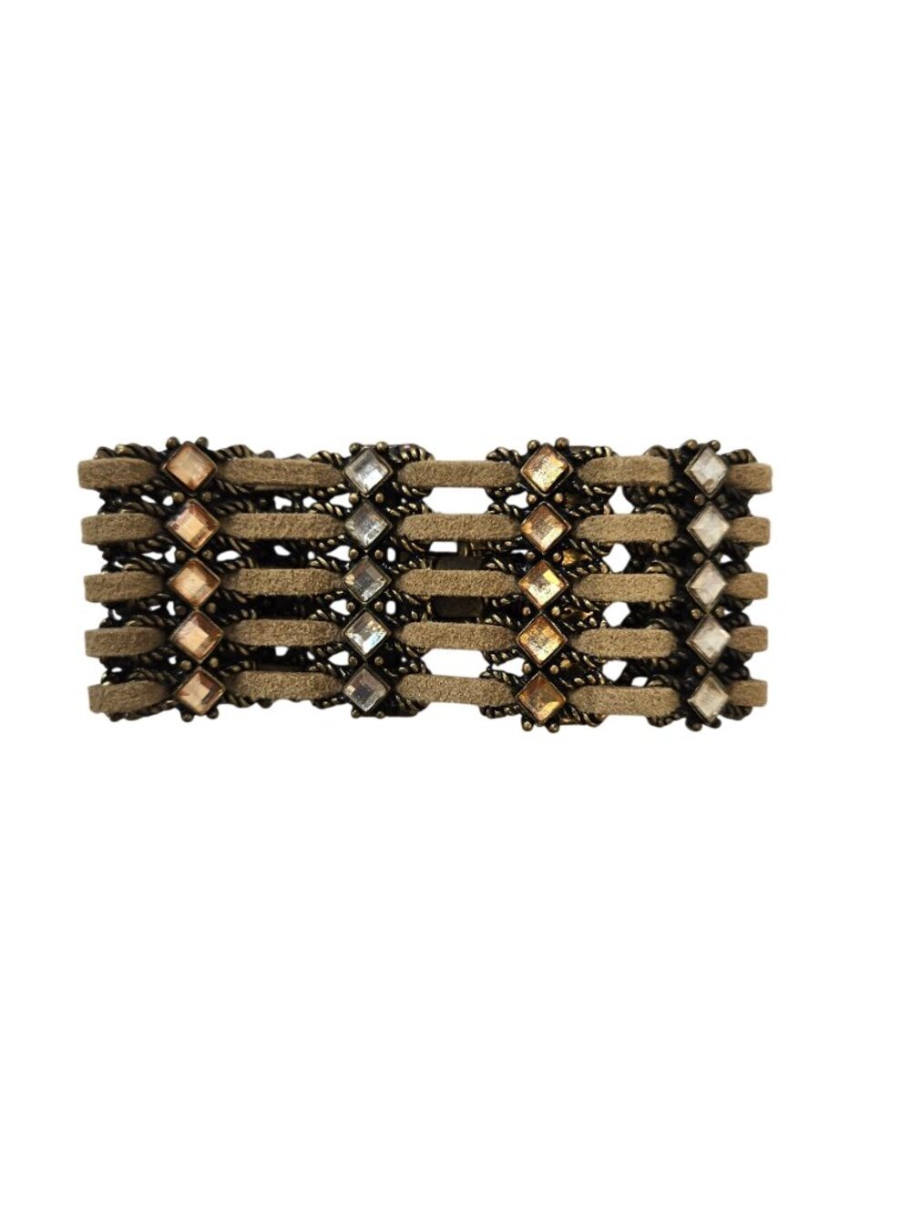 Lia Sophia Kiam Family Signed Leather and Rhinestone Cuffed Bracelet
